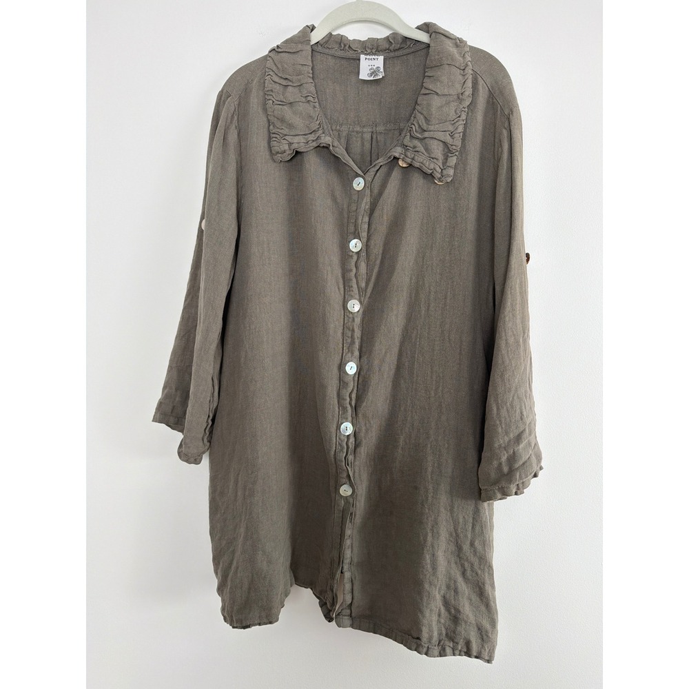 Match Point Linen Tunic Size Small Oversized Taupe Roll Tab Sleeve Lagenlook